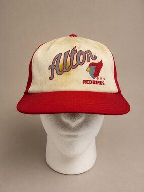 Vintage Alton Redbirds Mesh Trucker Snapback Hat Red & White Adjustable